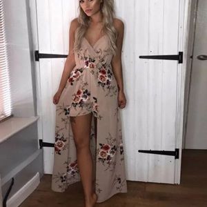 Beige floral jumper suite romper dress flowy